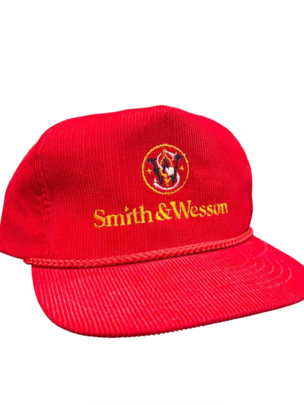 Vintage Smith & Wesson corduroy Yupoong SnapBack hat red 80s